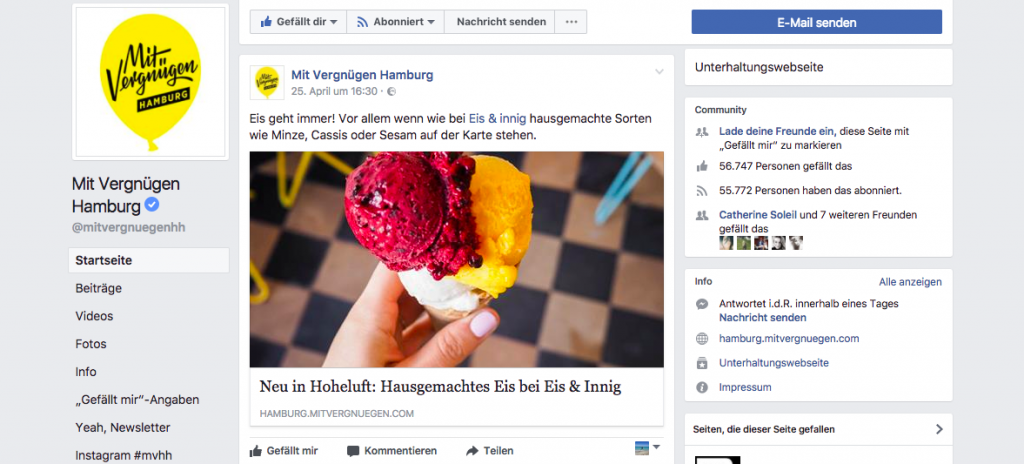 Eis & innig Screenshot Mit Vergnügen Hamburg Facebook Post